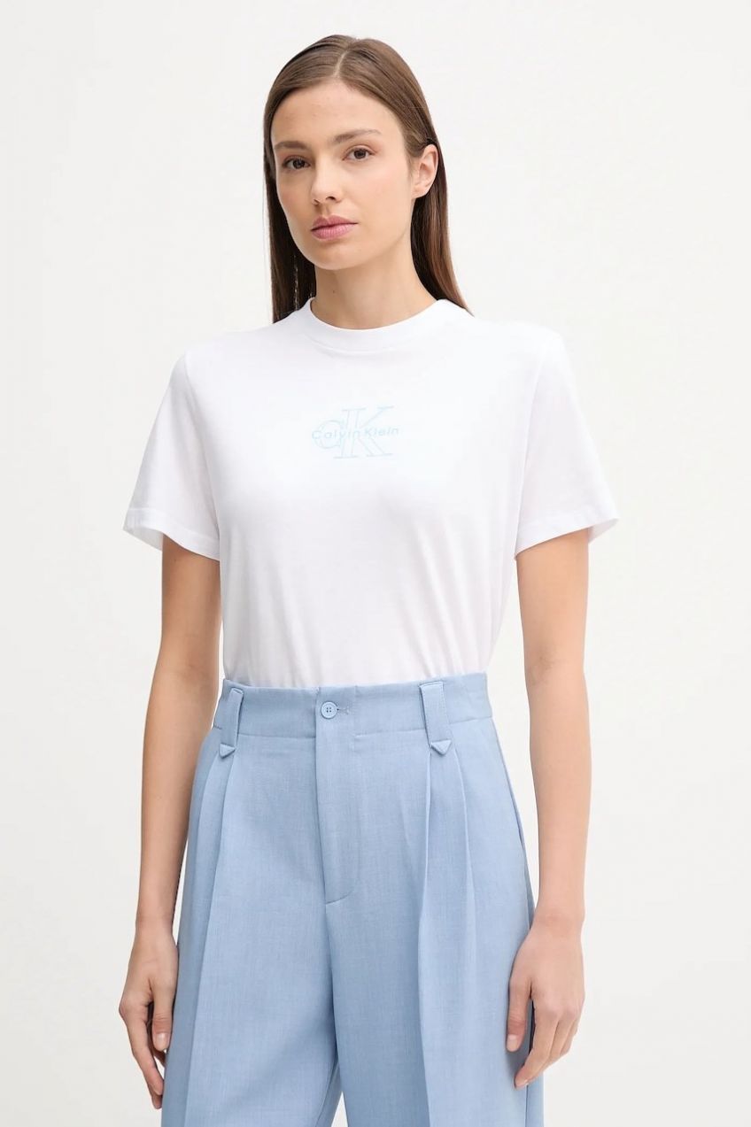 Bavlnené tričko Calvin Klein Jeans dámske, biela farba, LV047C863G