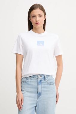 Bavlnené tričko Calvin Klein Jeans dámske, biela farba, LV047C864G