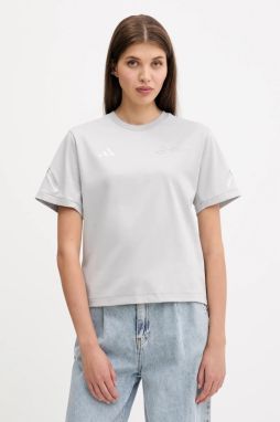Bavlnené tričko adidas x Mercedes dámske, šedá farba, JW3482