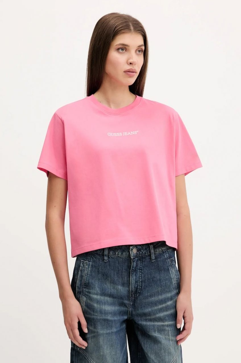 Bavlnené tričko Guess Jeans dámske, žltá farba, W5RI42 K8HM0