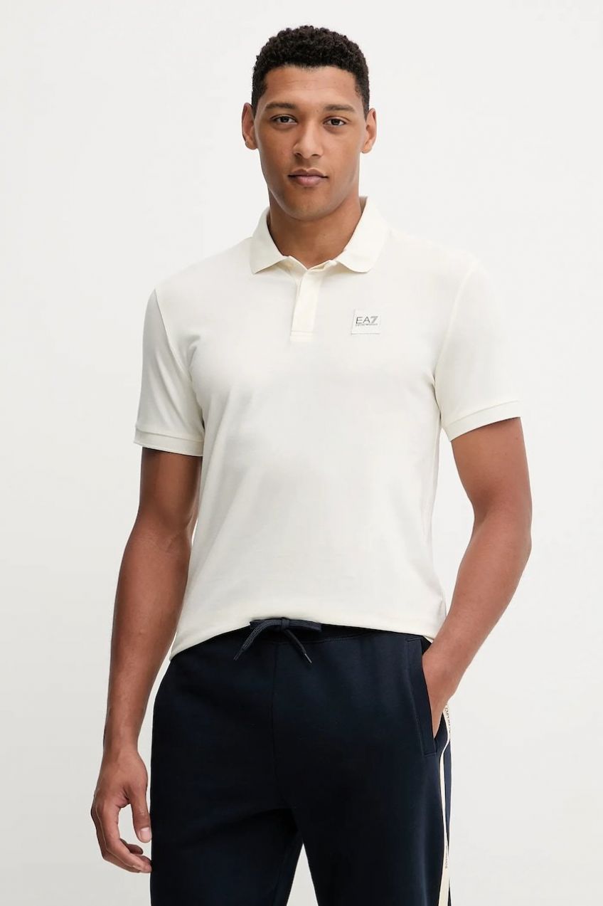 Polo tričko EA7 Emporio Armani pánske, béžová farba, jednofarebné, AF10373.7M000901