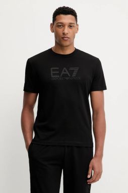 Bavlnené tričko EA7 Emporio Armani pánske, čierna farba, s nášivkou, AF10375-7M000898