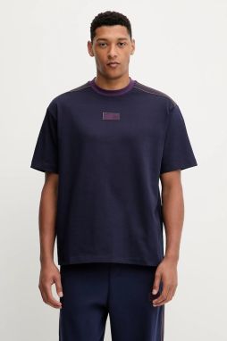 Bavlnené tričko EA7 Emporio Armani pánske, tmavomodrá farba, s nášivkou, AF12957.7X000404