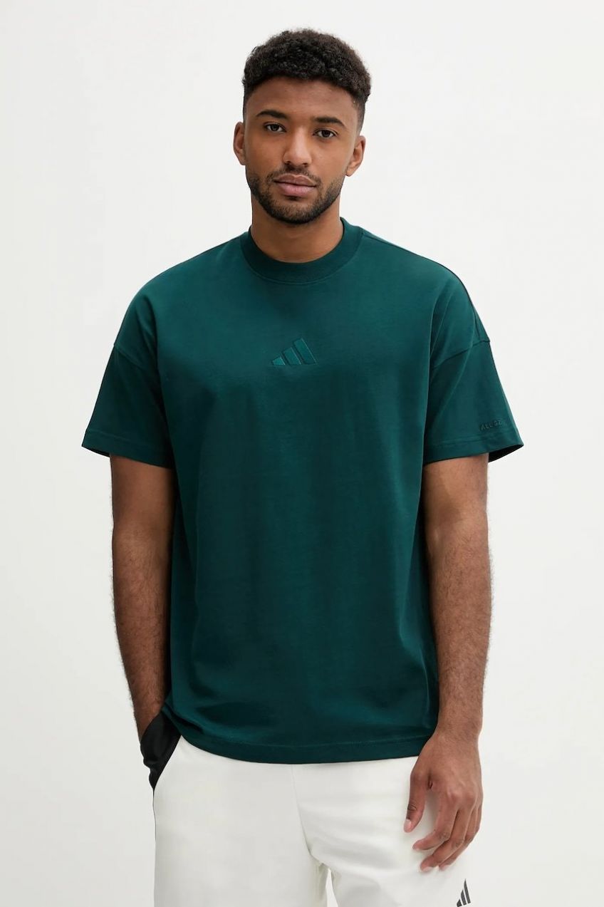 Bavlnené tričko adidas All SZN pánske, zelená farba, jednofarebné, JX5079