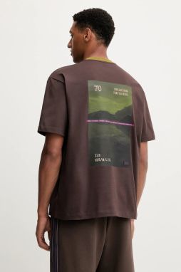Bavlnené tričko EA7 Emporio Armani pánske, hnedá farba, s potlačou, AF12957.7X000154