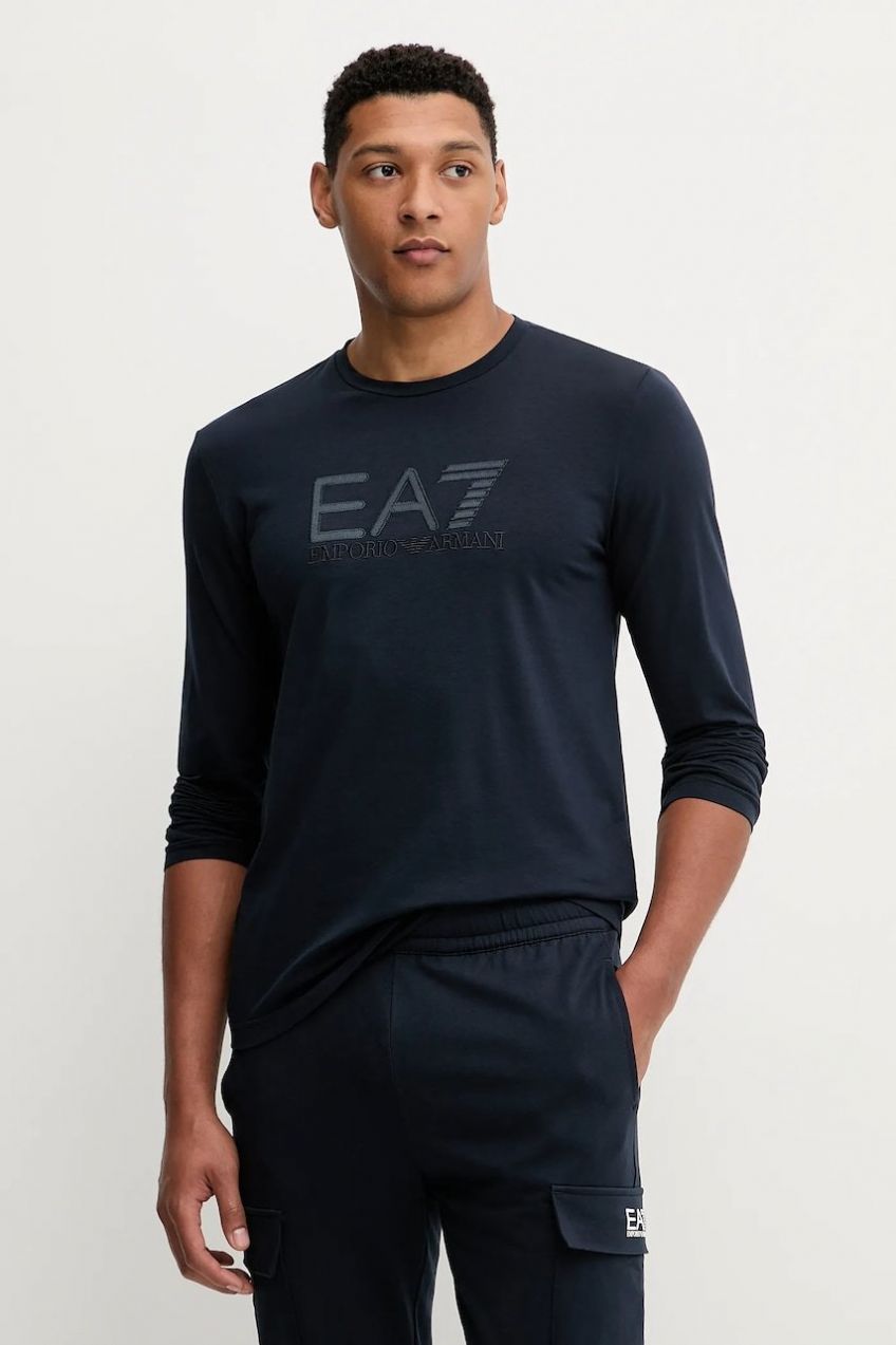 Tričko s dlhým rukávom EA7 Emporio Armani tmavomodrá farba, s nášivkou, AF10373.7M000900