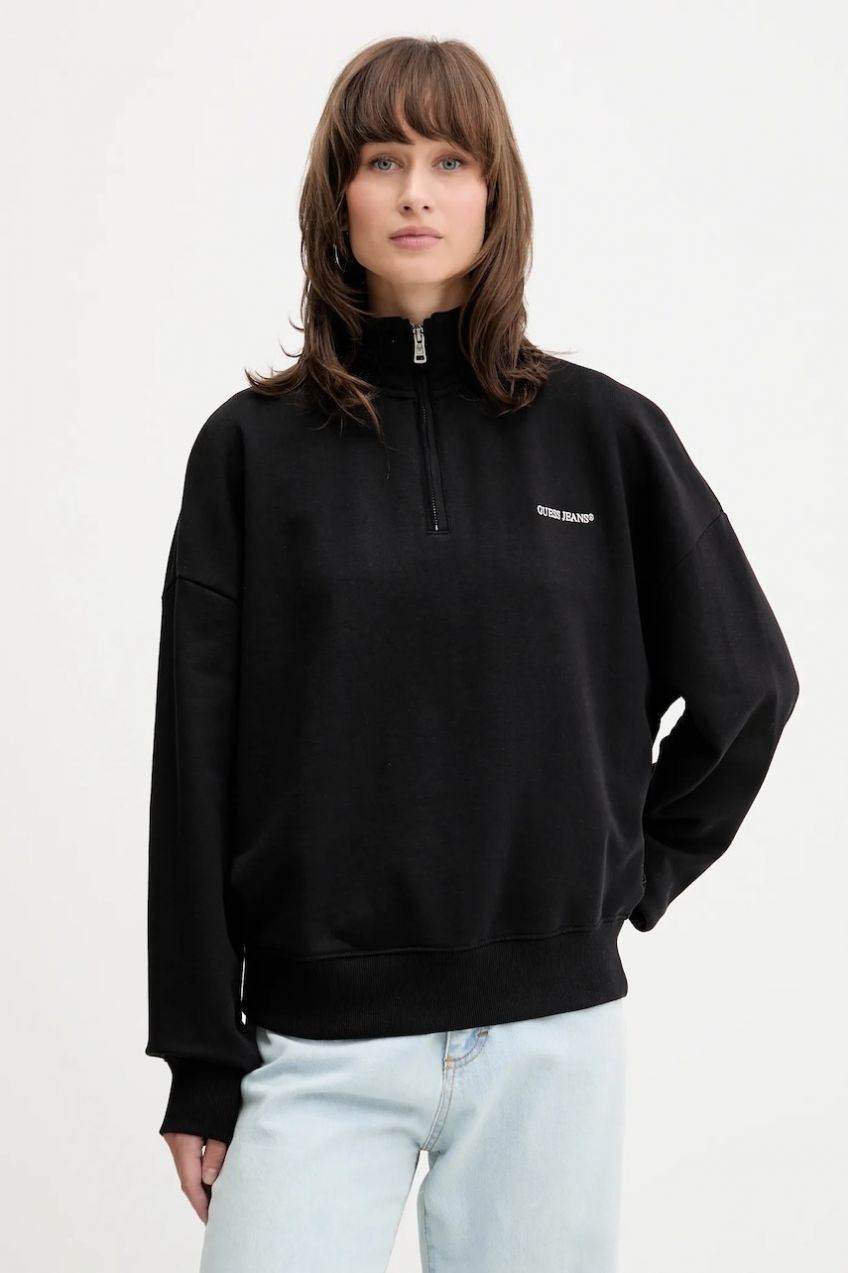 Bavlnená mikina Guess Jeans čierna farba, jednofarebná, W5YQ09 K68I4