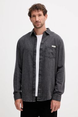 Bavlnená košeľa Calvin Klein Jeans šedá farba, regular, s klasickým golierom, LV040BM733