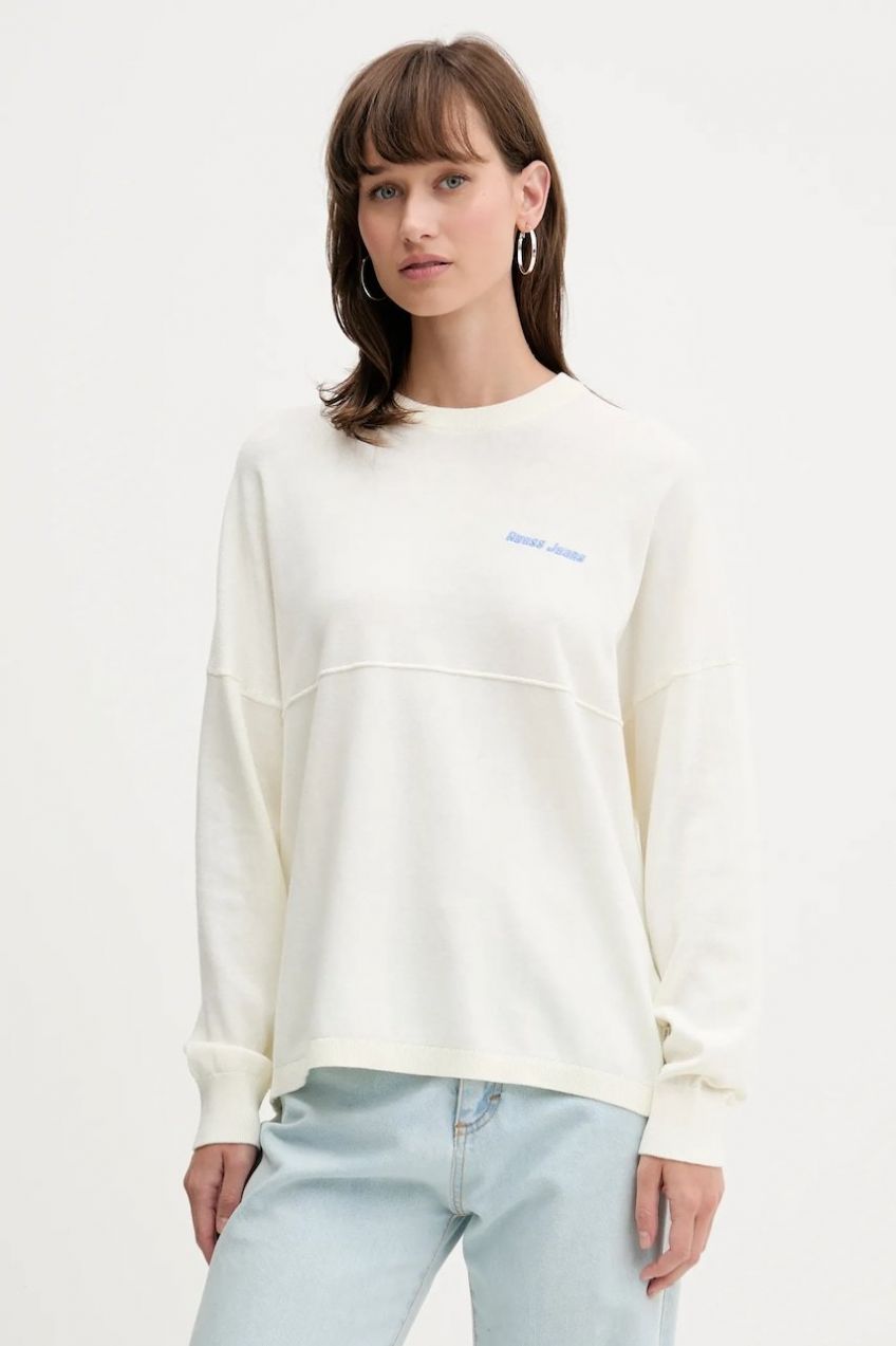 Bavlnený sveter Guess Jeans béžová farba, ľahký, W5YR34 Z3HM1