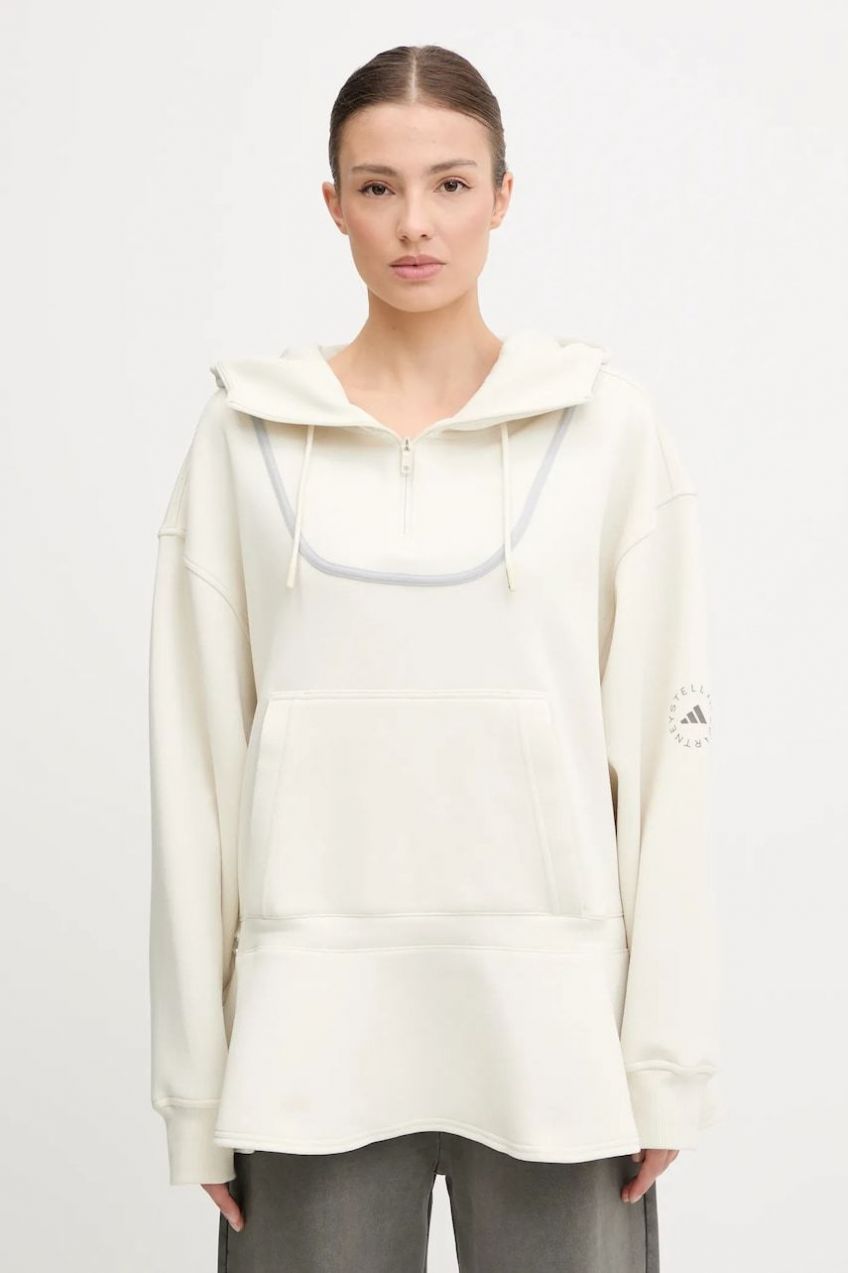 Tréningová mikina adidas by Stella McCartney béžová farba, s kapucňou, jednofarebná, JX9108