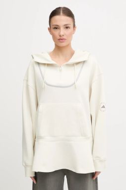 Tréningová mikina adidas by Stella McCartney béžová farba, s kapucňou, jednofarebná, JX9108