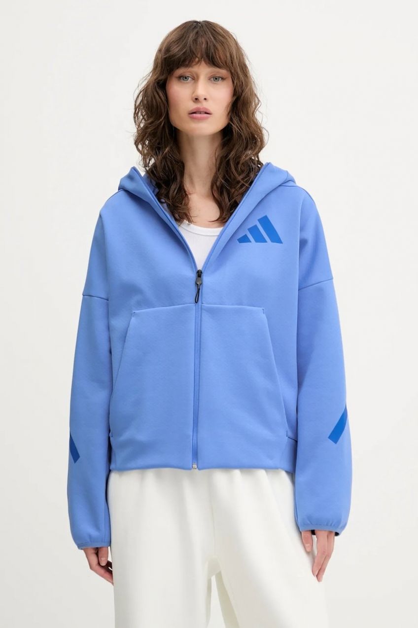 Mikina adidas x Z.N.E modrá farba, s kapucňou, jednofarebná, JW5319