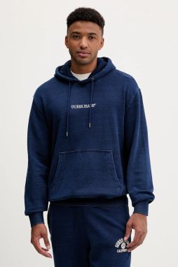 Bavlnená mikina Guess Jeans tmavomodrá farba, s kapucňou, jednofarebná, M5YQ27 KCXQ1