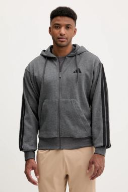 Kardigán adidas Essentials šedá farba, s kapucňou, jednofarebný, JL9824