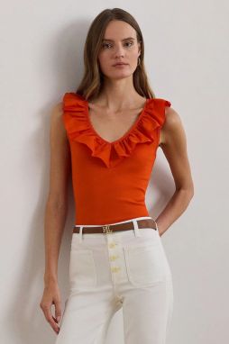 Bavlnený top Lauren Ralph Lauren oranžová farba, 200957654