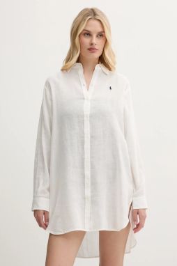 Plážová košeľa s prímesou ľanu Polo Ralph Lauren béžová farba, 21564377