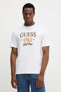 Bavlnené tričko Guess pánske, biela farba, s nášivkou, M5YI69 KBW41