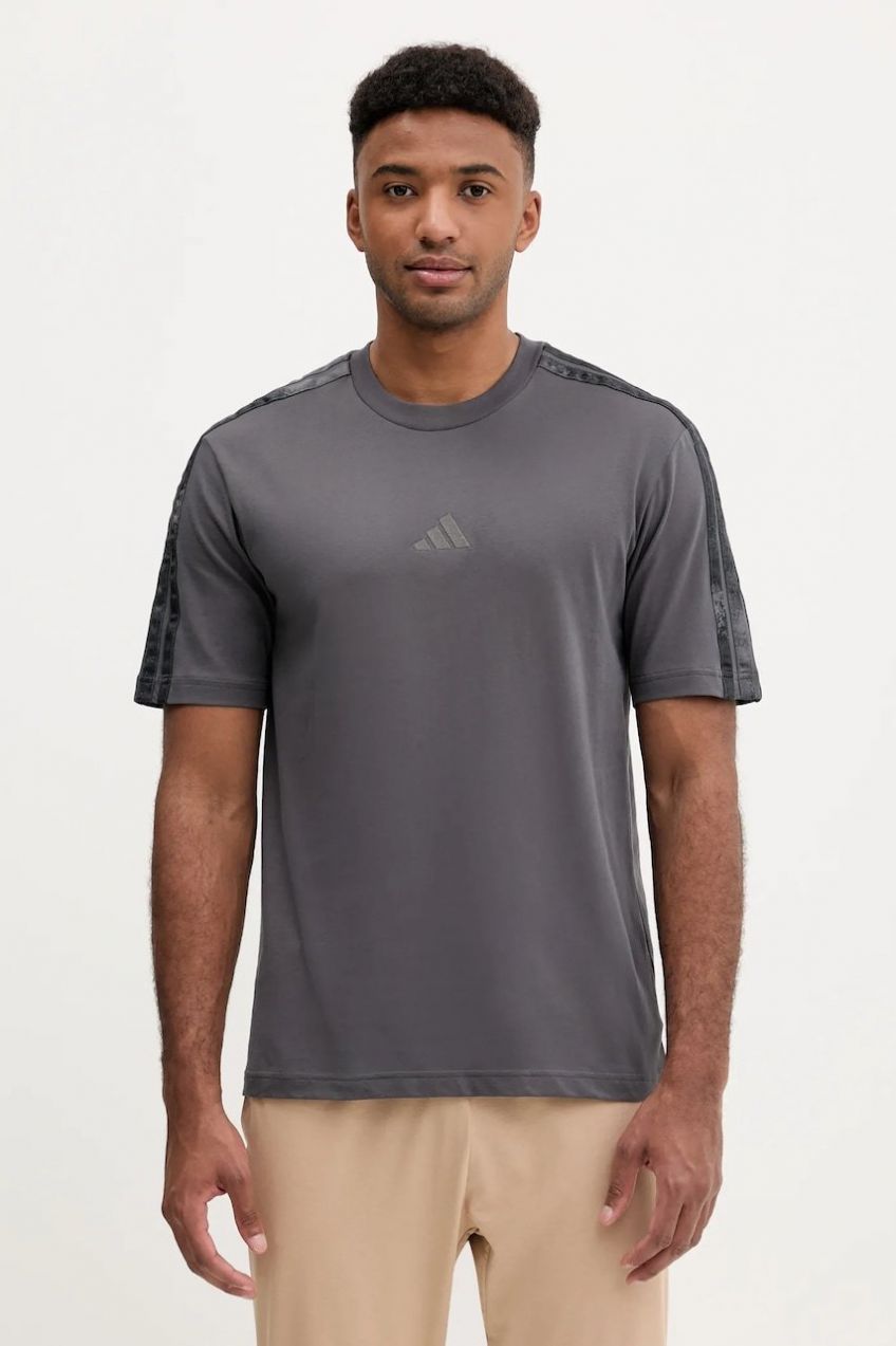 Bavlnené tričko adidas AOP Colourblock T-Shirt pánske, šedá farba, jednofarebné, JM9203