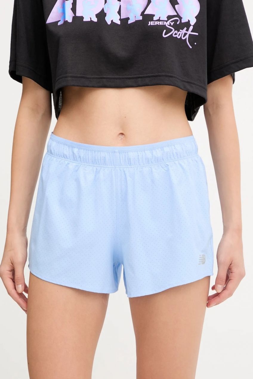 Tréningové šortky New Balance modrá farba, jednofarebné, vysoký pás, WS41286ELE