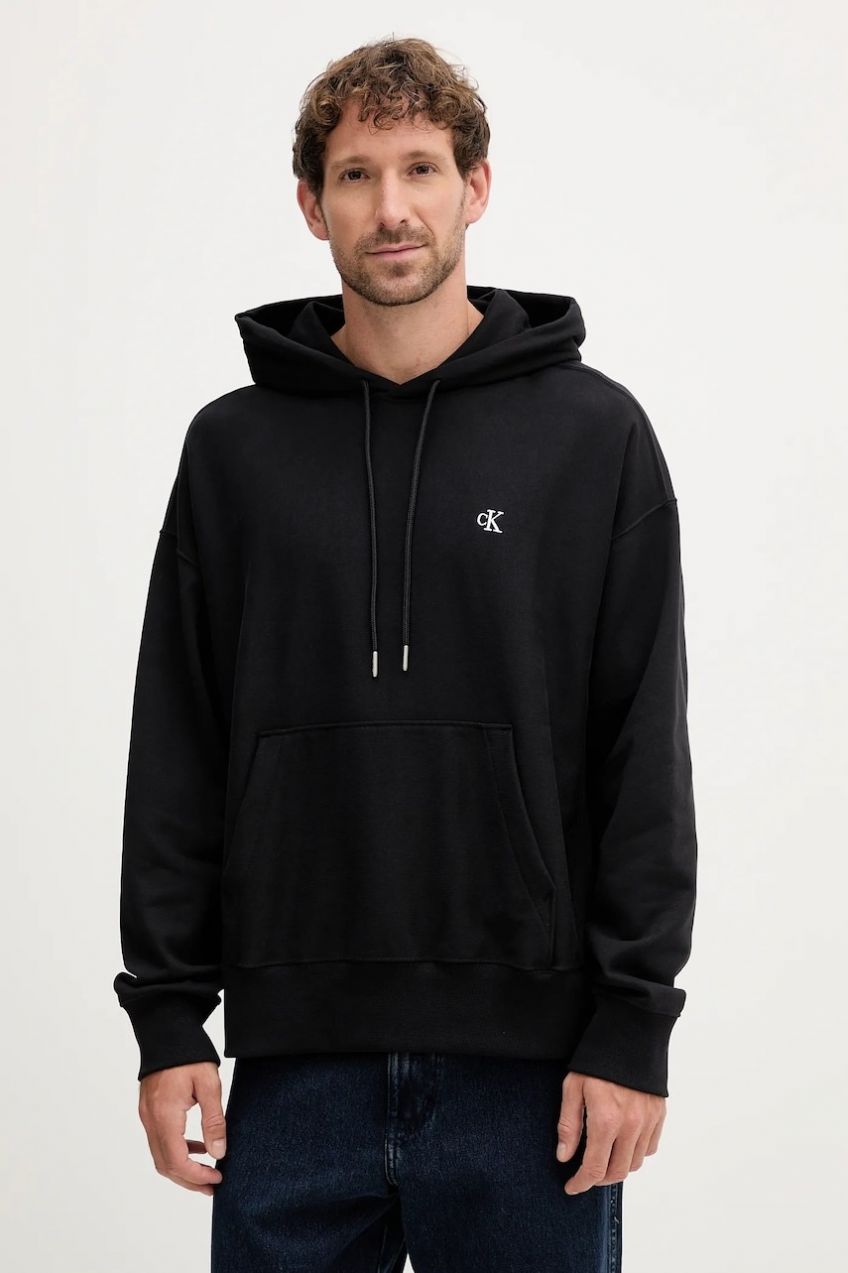 Mikina Calvin Klein Jeans čierna farba, s kapucňou, jednofarebná, LV04RC278G