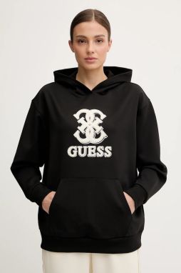 Mikina Guess CARMEN čierna farba, s kapucňou, s nášivkou, V5YQ01 KCX22