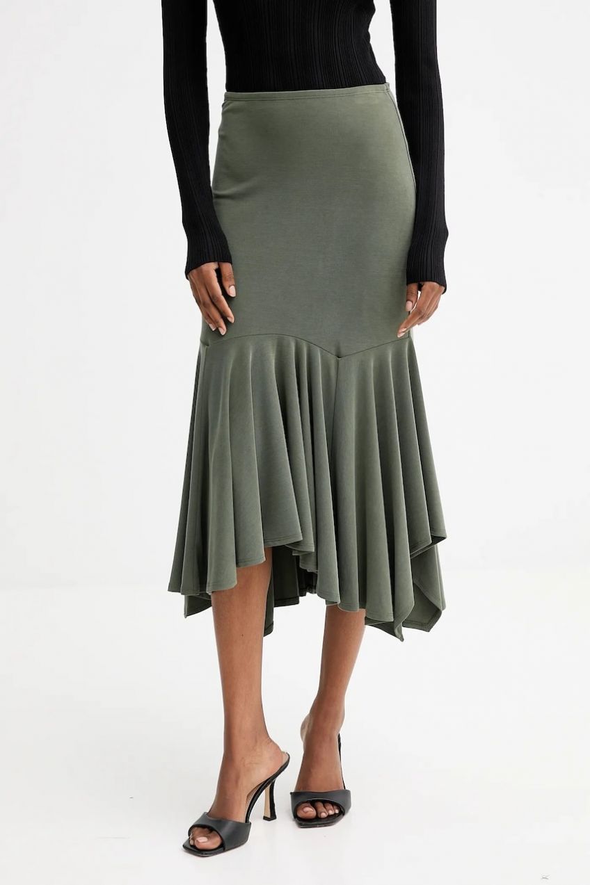 Sukňa Guess KENZIE zelená farba, midi, áčkový strih, W5YD85 KCTB2