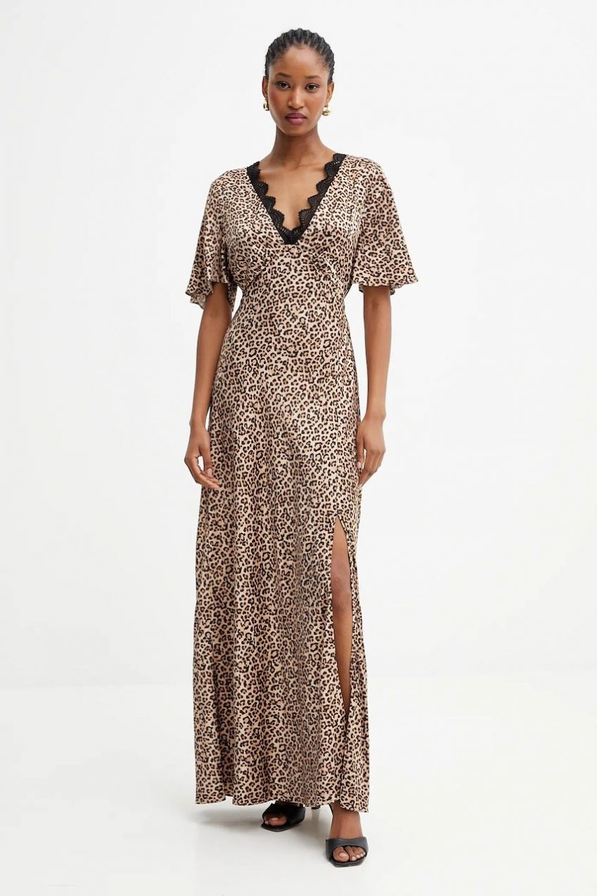 Šaty Guess MARTINE hnedá farba, maxi, áčkový strih, W5YK01 WHEZ2