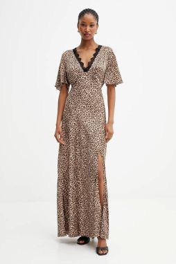 Šaty Guess MARTINE hnedá farba, maxi, áčkový strih, W5YK01 WHEZ2