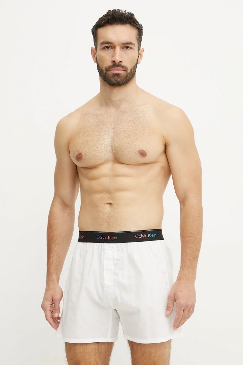 Bavlnené pyžamové šortky Calvin Klein Underwear pánske, biela farba, jednofarebné, LV00NM2879