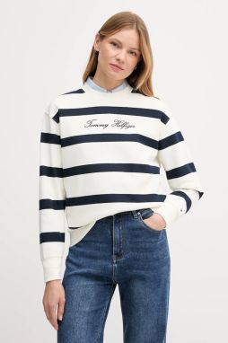 Mikina Tommy Hilfiger biela farba, vzorovaná, WW0WW45743