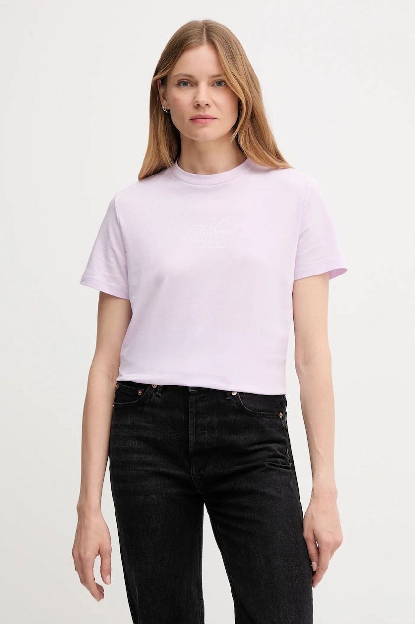 Bavlnené tričko Calvin Klein Jeans dámske, fialová farba, LV047C863G