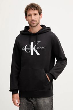 Bavlnená mikina Calvin Klein Jeans čierna farba, s kapucňou, s potlačou, J30J320934