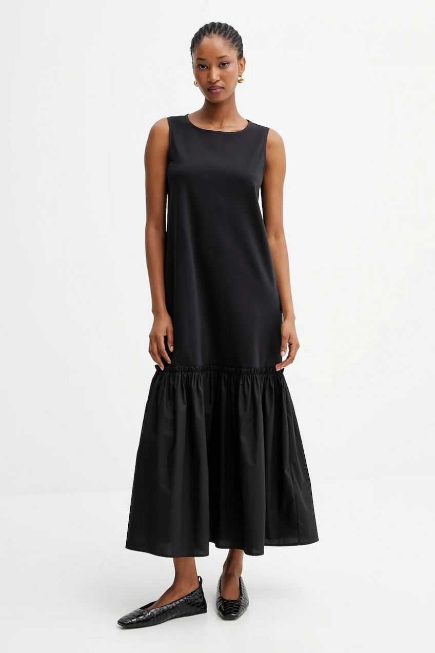 Bavlnené šaty Weekend Max Mara OSMIO čierna farba, maxi, áčkový strih, 2525626051600
