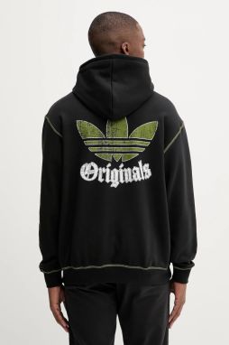 Bavlnená mikina adidas Originals Grfx Hoodie čierna farba, s kapucňou, jednofarebná, JY2730