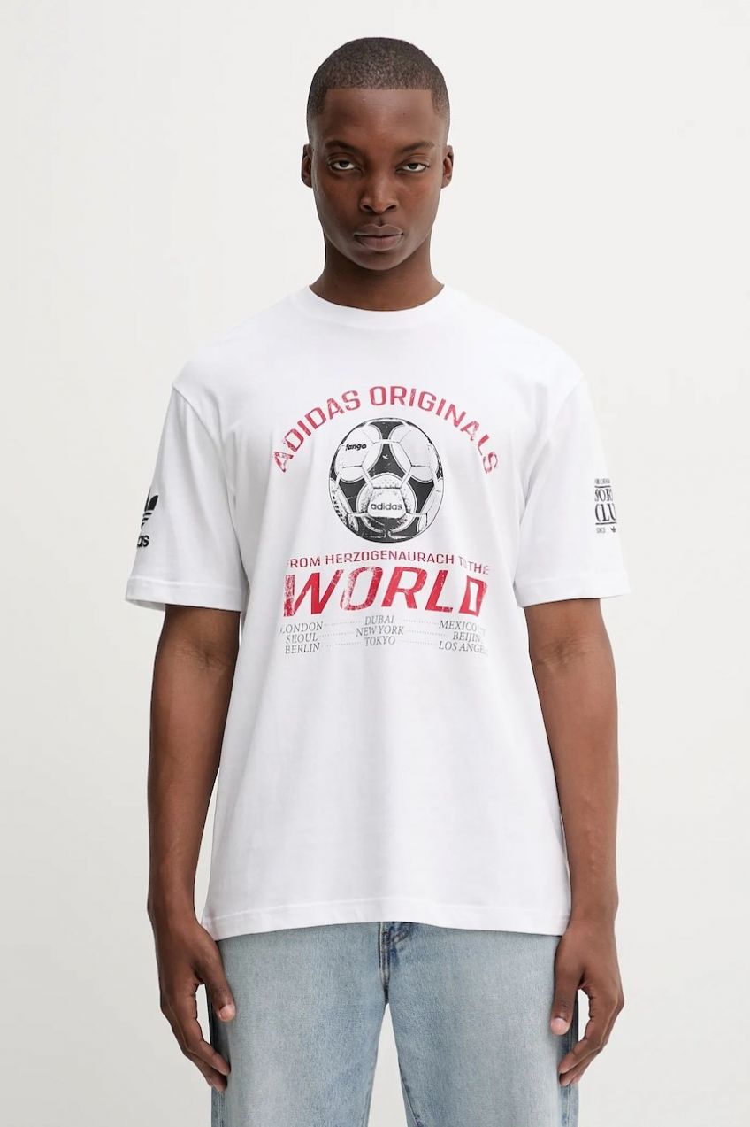Bavlnené tričko adidas Originals 90S Ftbl Tee pánske, biela farba, s potlačou, JX3065