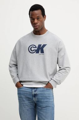 Mikina Calvin Klein Jeans šedá farba, s potlačou, LV04RC840G