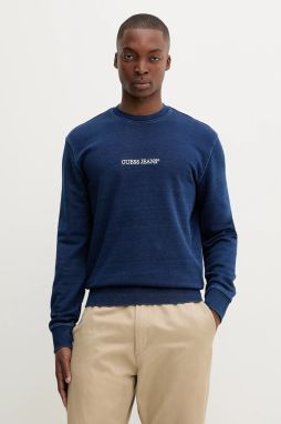 Bavlnená mikina Guess Jeans modrá farba, s nášivkou, M5YQ06 KCXQ1