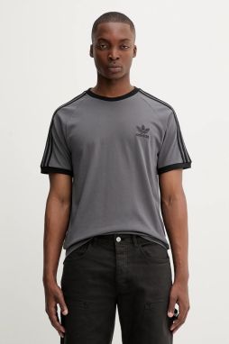 Bavlnené tričko adidas Originals 3-Stripes pánske, šedá farba, s nášivkou, JY1373