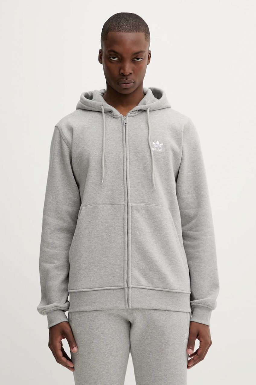 Mikina adidas Originals Essentials šedá farba, s kapucňou, melanžová, JY6167