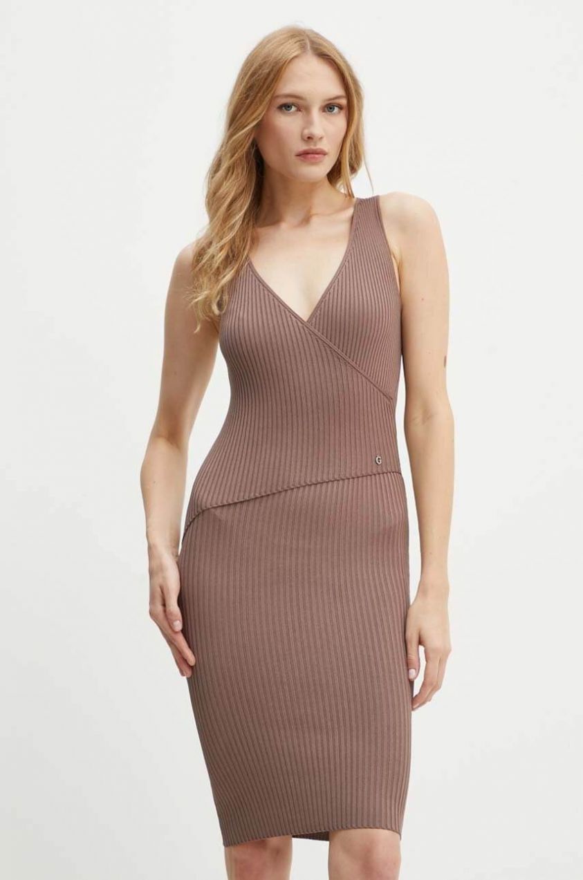 Šaty Guess LUCILLE šedá farba, mini, priliehavé, W4YK07 Z2U00