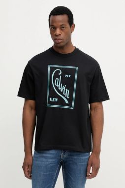 Bavlnené tričko Calvin Klein Jeans pánske, čierna farba, s potlačou, LV04RC836G