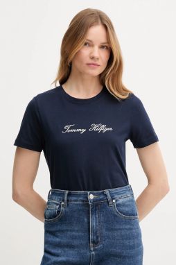 Bavlnené tričko Tommy Hilfiger dámske, tmavomodrá farba, WW0WW47210