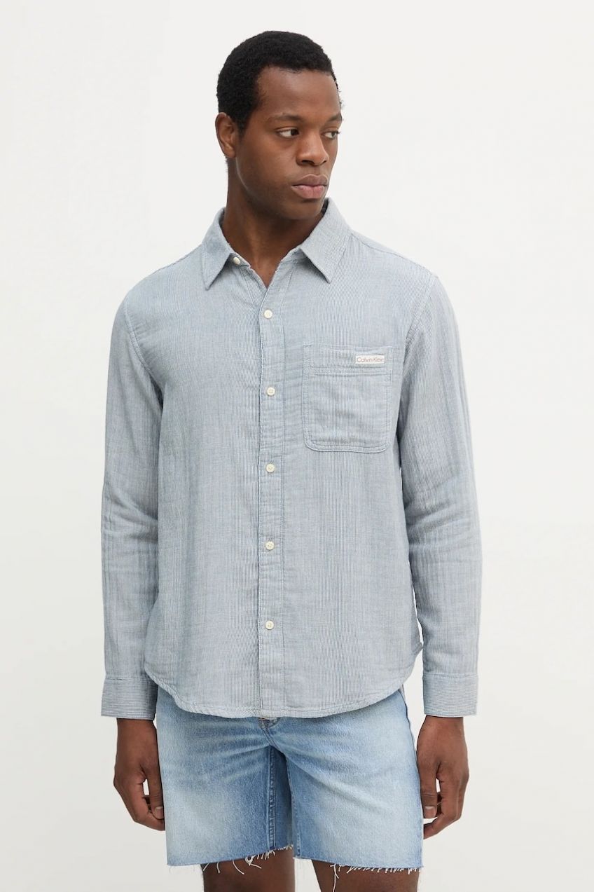 Bavlnená košeľa Calvin Klein Jeans modrá farba, regular, s klasickým golierom, LV04RC706G