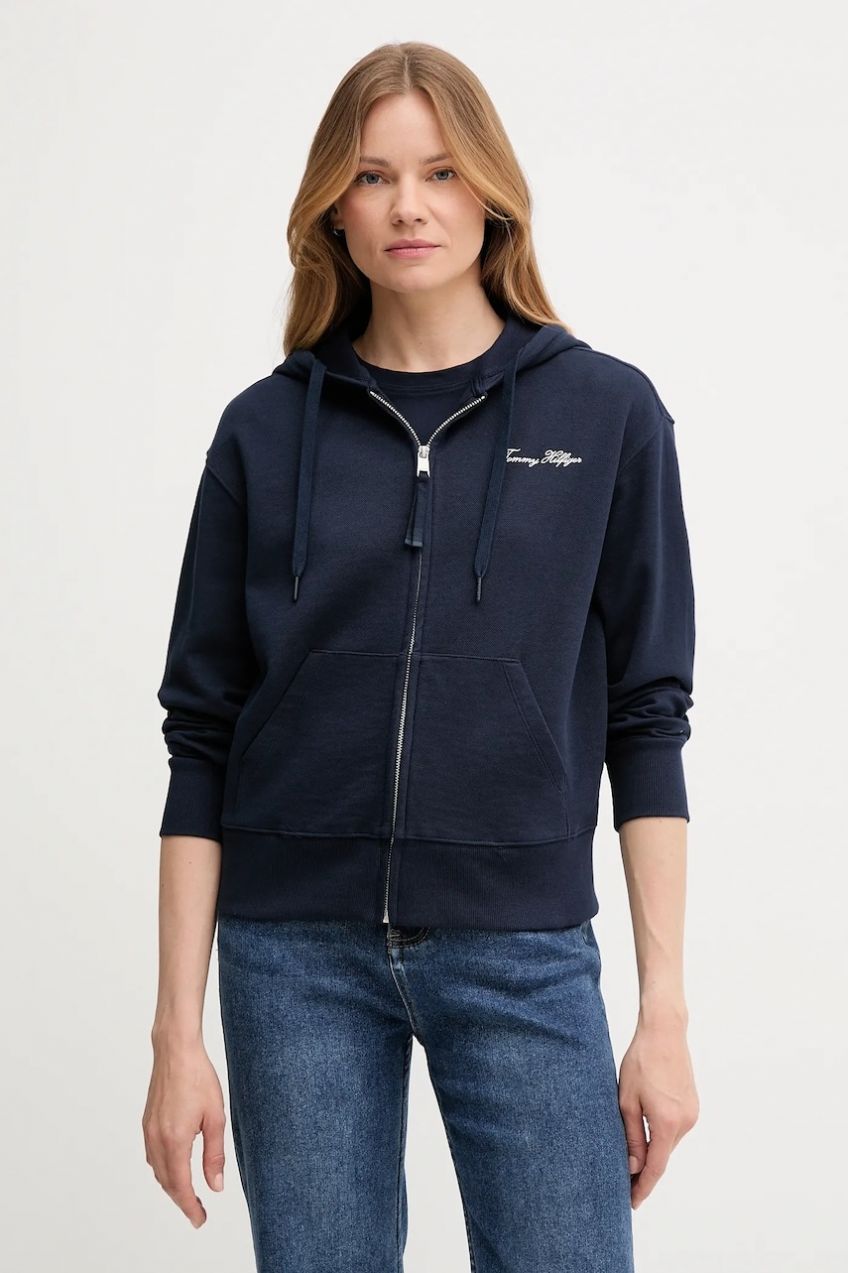 Mikina Tommy Hilfiger tmavomodrá farba, s kapucňou, jednofarebná, WW0WW45742