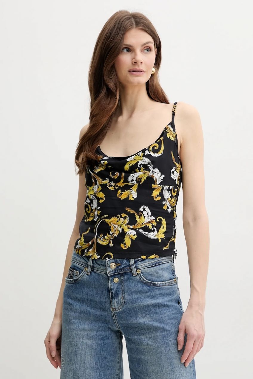 Blúzka Versace Jeans Couture dámska, čierna farba, vzorovaná, 78HAM236 NS639