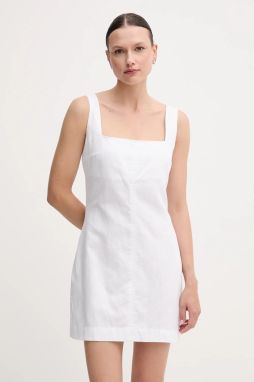 Šaty s prímesou ľanu Calvin Klein Jeans biela farba, mini, priliehavé, J20J225277
