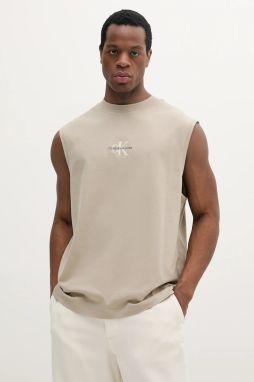 Bavlnené tričko Calvin Klein Jeans béžová farba, J30J327493