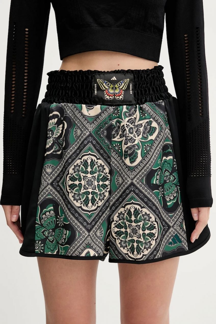 Šortky adidas x Farm Rio čierna farba, vzorovaný, vysoký pás, JW4481