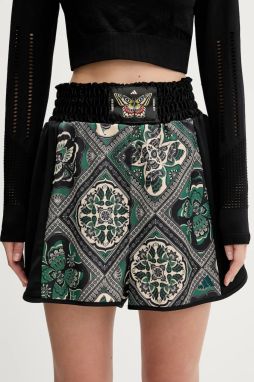 Šortky adidas x Farm Rio čierna farba, vzorovaný, vysoký pás, JW4481
