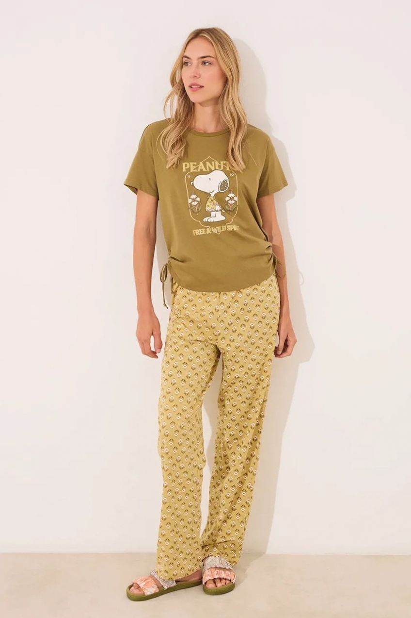 Bavlnené pyžamo women'secret SNOOPY zelená farba, 3139904